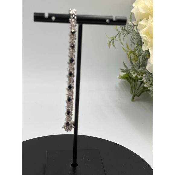 Ross Simon Sterling Silver Rhodium Plating Sapphire Diamond Chip Tennis Bracelet - Picture 2 of 8